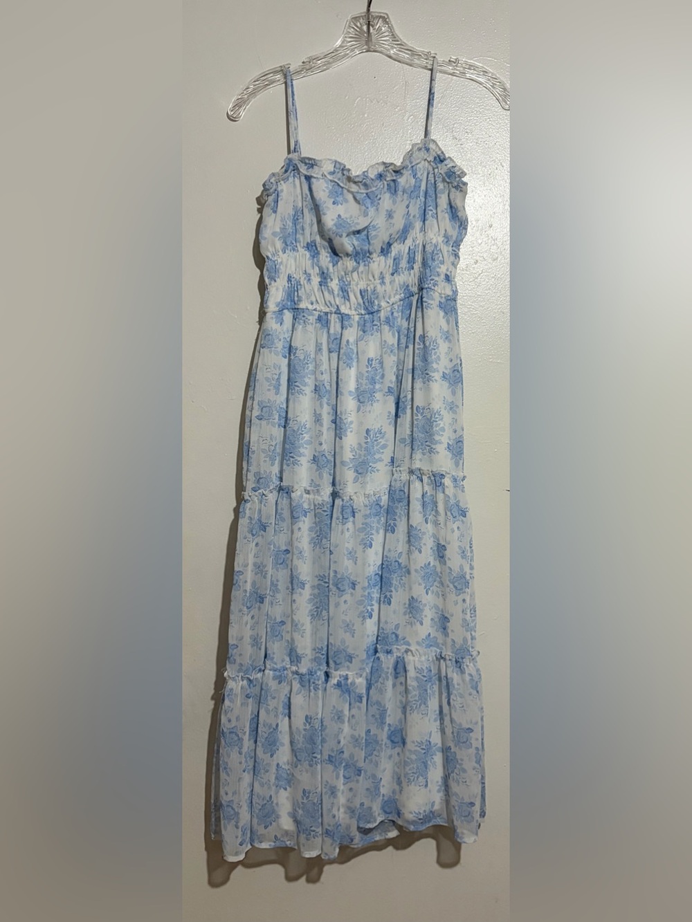 Trixxi Blue Floral Tiered Maxi Dress Womens Size M